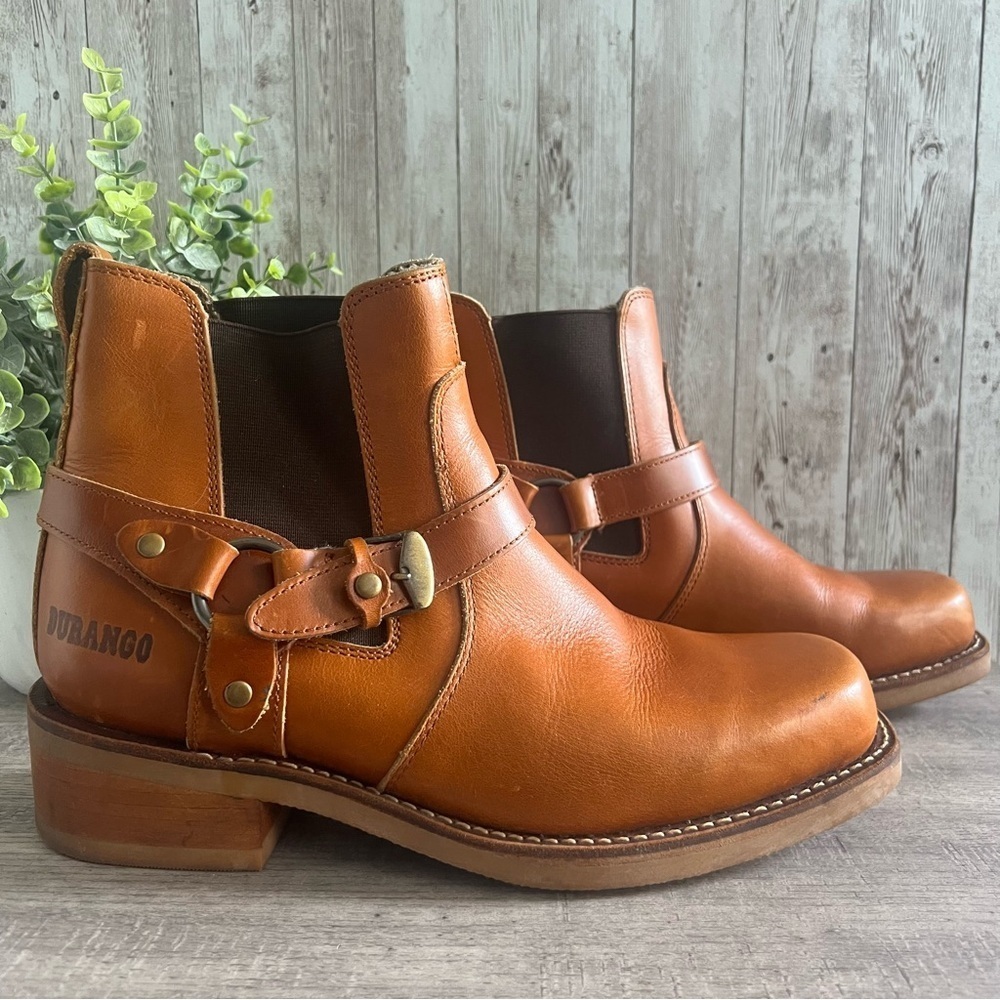 Durango Men's Chestnut Leather Chelsea  Ankle Boots Biker Buckle 9.5